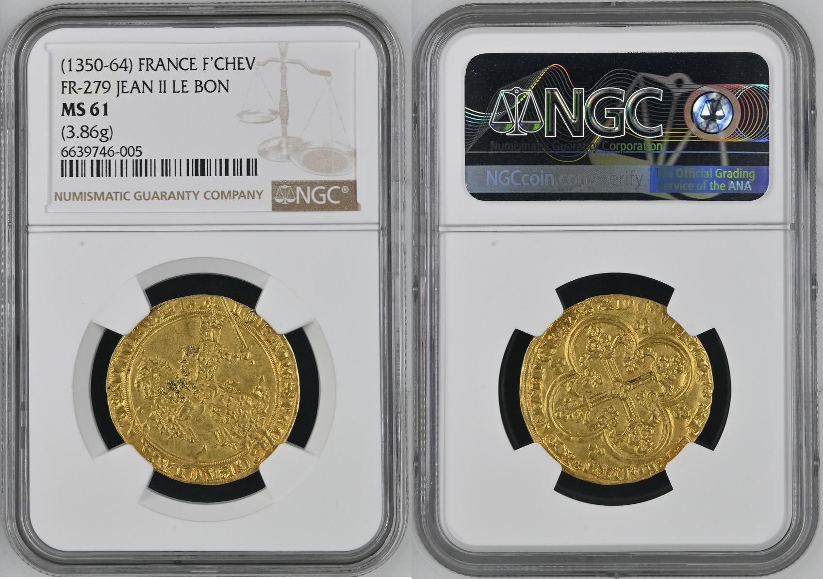 FRANCE 1350 64 Jean II le Bon Franc cheval NGC MS 61