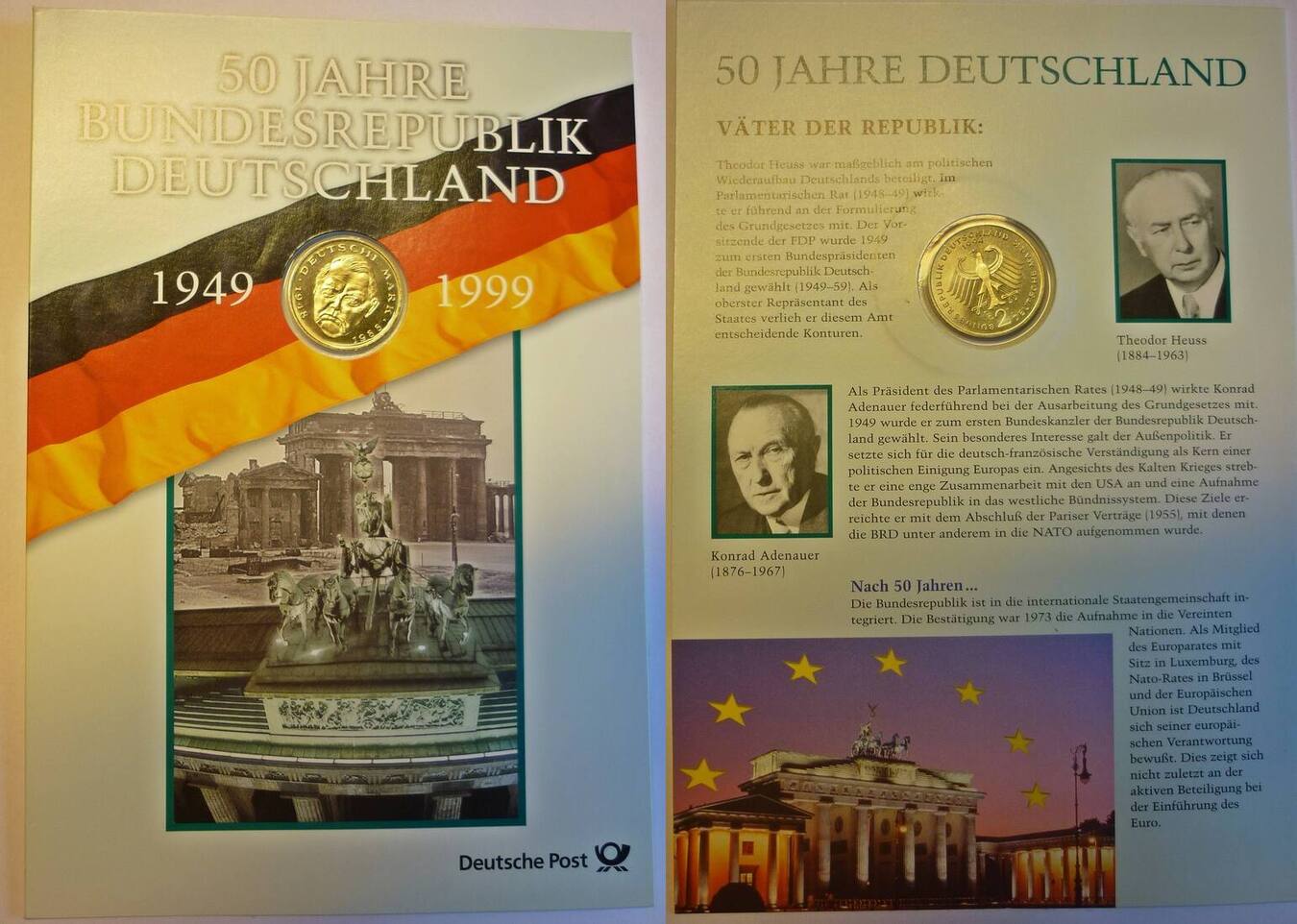 Deutschland/ BRD 2 DM 1994 Numis-Gedenkblatt - 50 Jahre Bundesrepublik ...