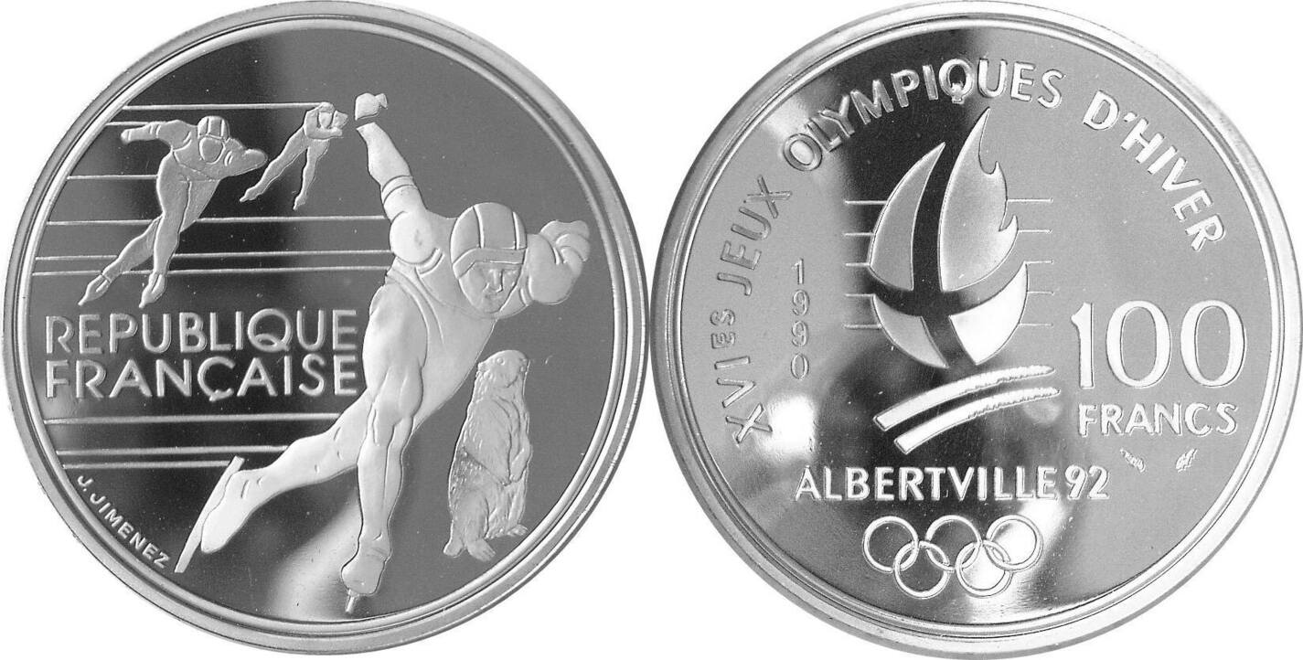 Frankreich 100 Francs 1990 XVI. Olympische Winterspiele 1992 in