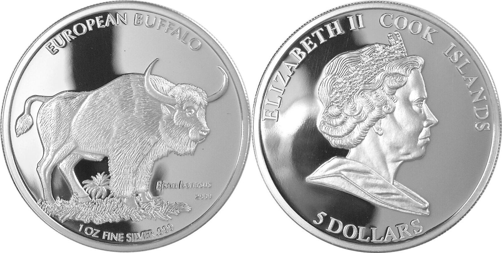 Cook-Inseln, Cook Islands 5 Dollars 2009 European Buffalo Proof ...