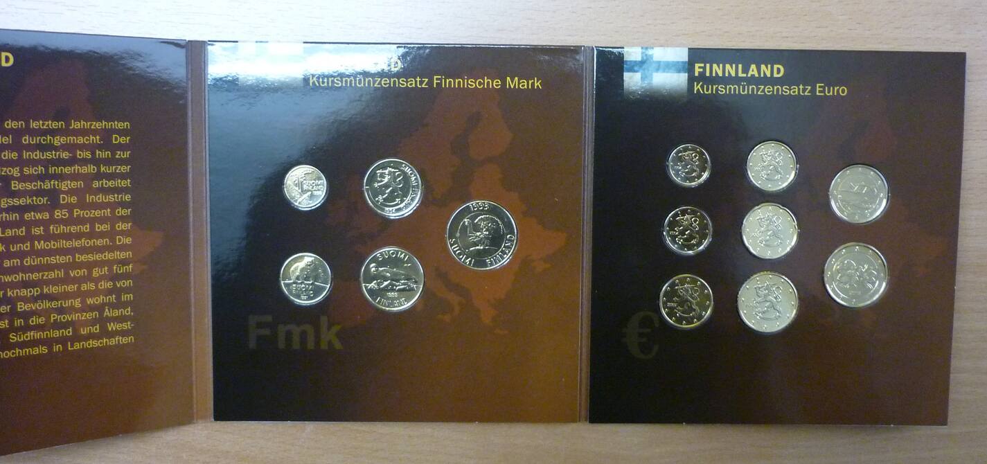 Finnland Euro & Finnische Mark Kursmünzensatz Europäische