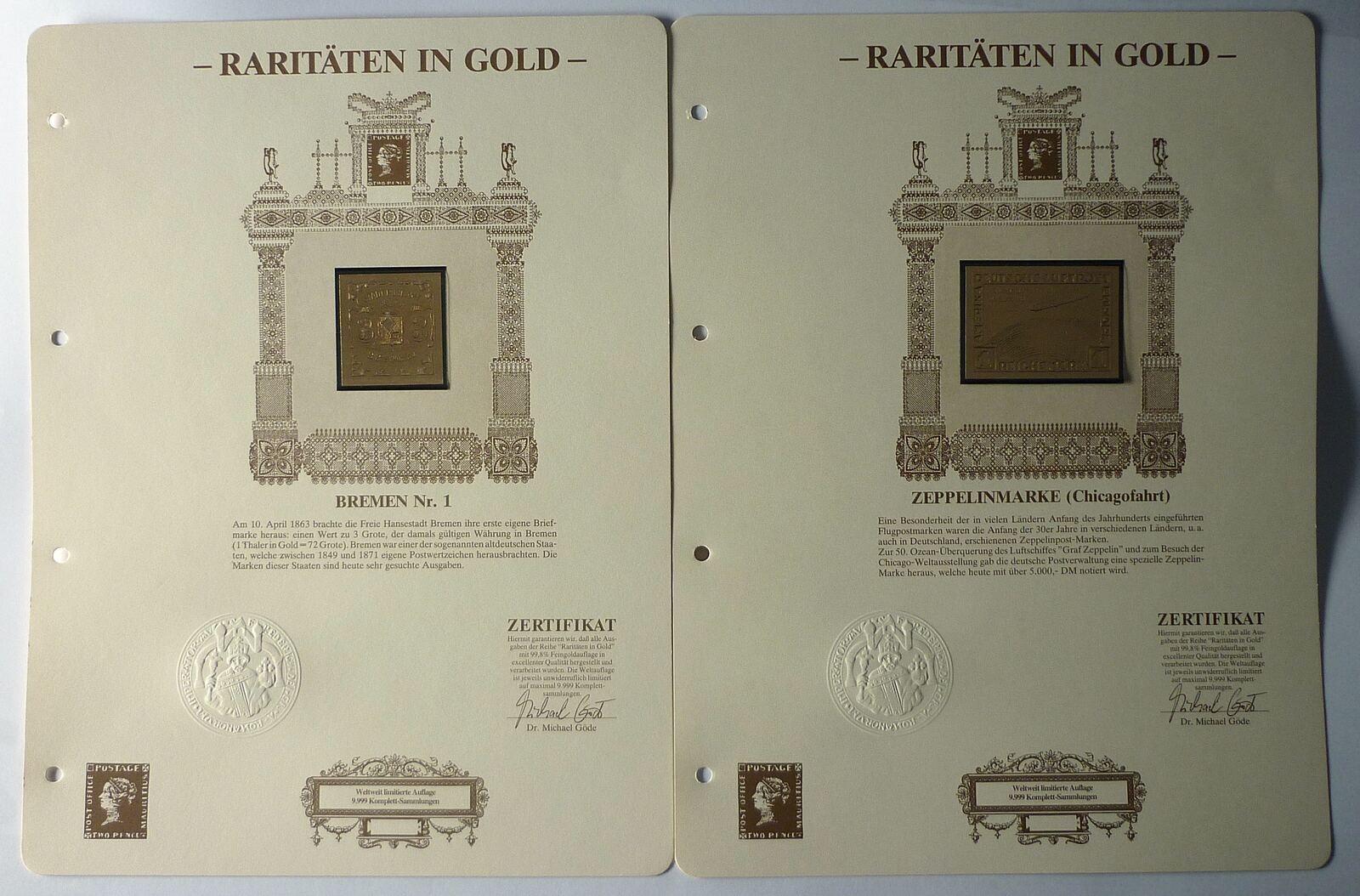 Deutschland Bundesrepublik Deutschland Goldfolie-Briefmarken-Album -  Raritäten in Gold Göde In Originalalbum Русские монеты из драгоценных