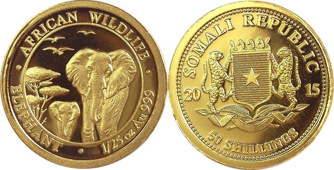 Somalia 50 Shillings 2015 1/25 oz Elephant Proof gekapselt | MA-Shops