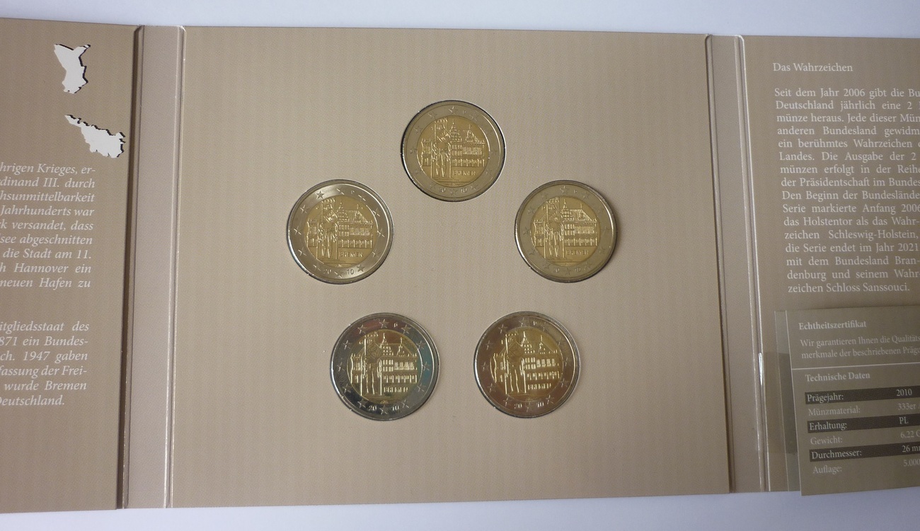 5 X 2 Euro 2010 Deutschland Brd Germany Gedenkmunzen Set A D F