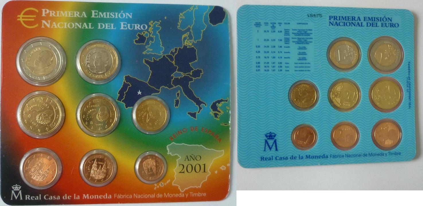 Spanien, Spain, España 3,88 Euro 2001 Offizieller Kursmünzensatz