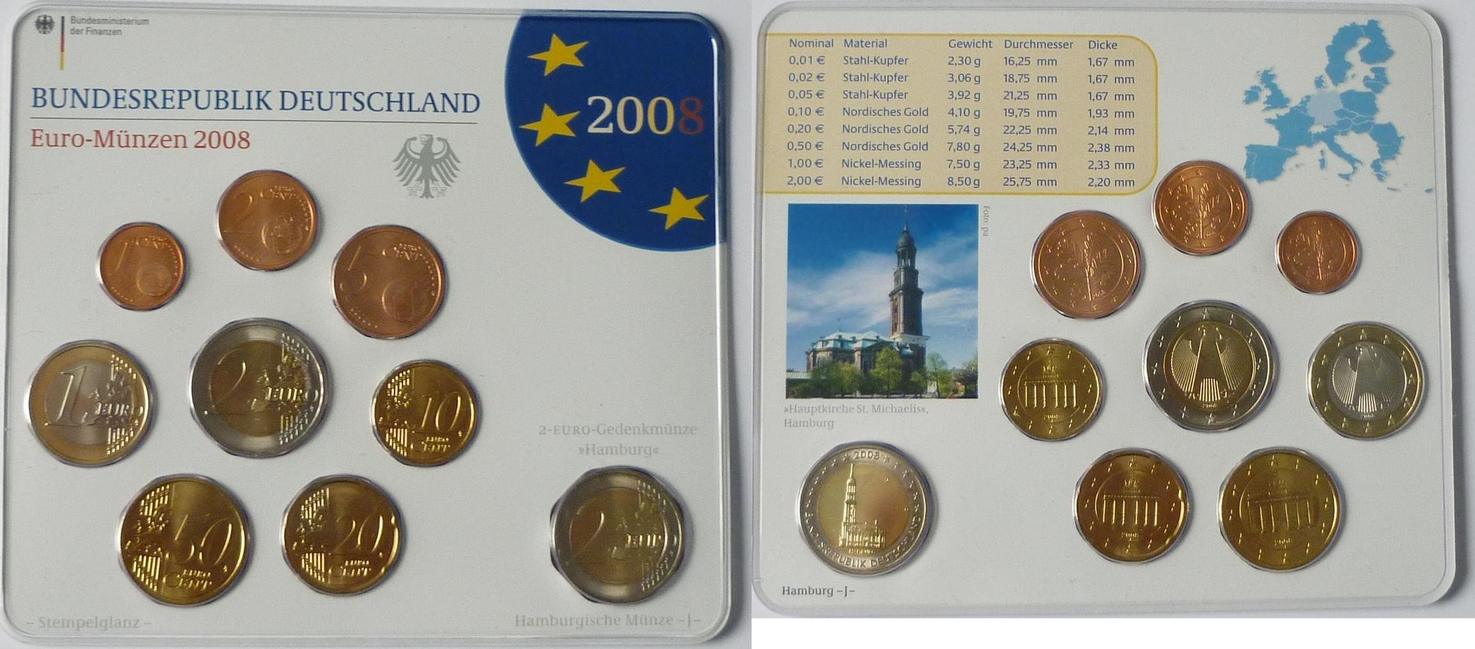 Deutschland, BRD, Germany 5,88 Euro 2008 (J) Euro-Kursmünzensatz + 2 ...