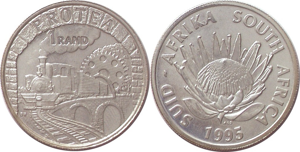 südafrika 1 rand 1995 vorderseite:zahnradbahn rückseite: knigs