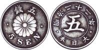 Japan 5 Sen 1889 5 Sen - Meiji-&Auml;ra Tenno Mutsuhito 1868-1912 vz 9.25 US$  +  57.81 US$ shipping
