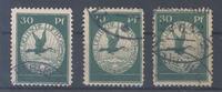 Deutschland vor 1945 Dt. Reich, 3 x Michel Nummer III, 30 Pfg. Flugpost 1912 gestempelt -