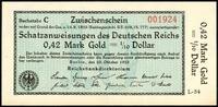 Papiergeld A) DR Schatzanweisungen zu 0,42 Mark Gold 23.10.1923. KN. 6-stellig -