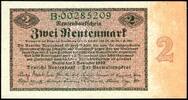 Papiergeld A) DR 2 Rentenmark 1.11.1923. Serie B. II+ -