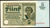Papiergeld A) DR 5 Rentenmark 2.1.1926. KN. 8-stellig, Serie H. II+ / II -