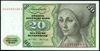 Papiergeld A) Bund 20 DM 2.1.1970 Austauschnote Serie H/T. I / I, bankfrisch -