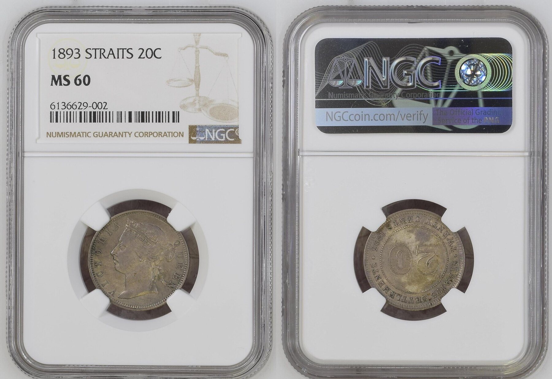 STRAITS 20C 1893 NGC MS 60 | MA-Shops