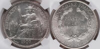F.I.CHINA 1P French Indo-China 1907-A Silver Piastre -