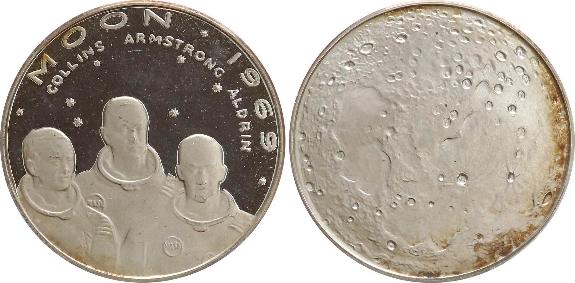 USA Silbermedaille Apollo 11, erste bemannte Mondlandung 1969. Collins ...