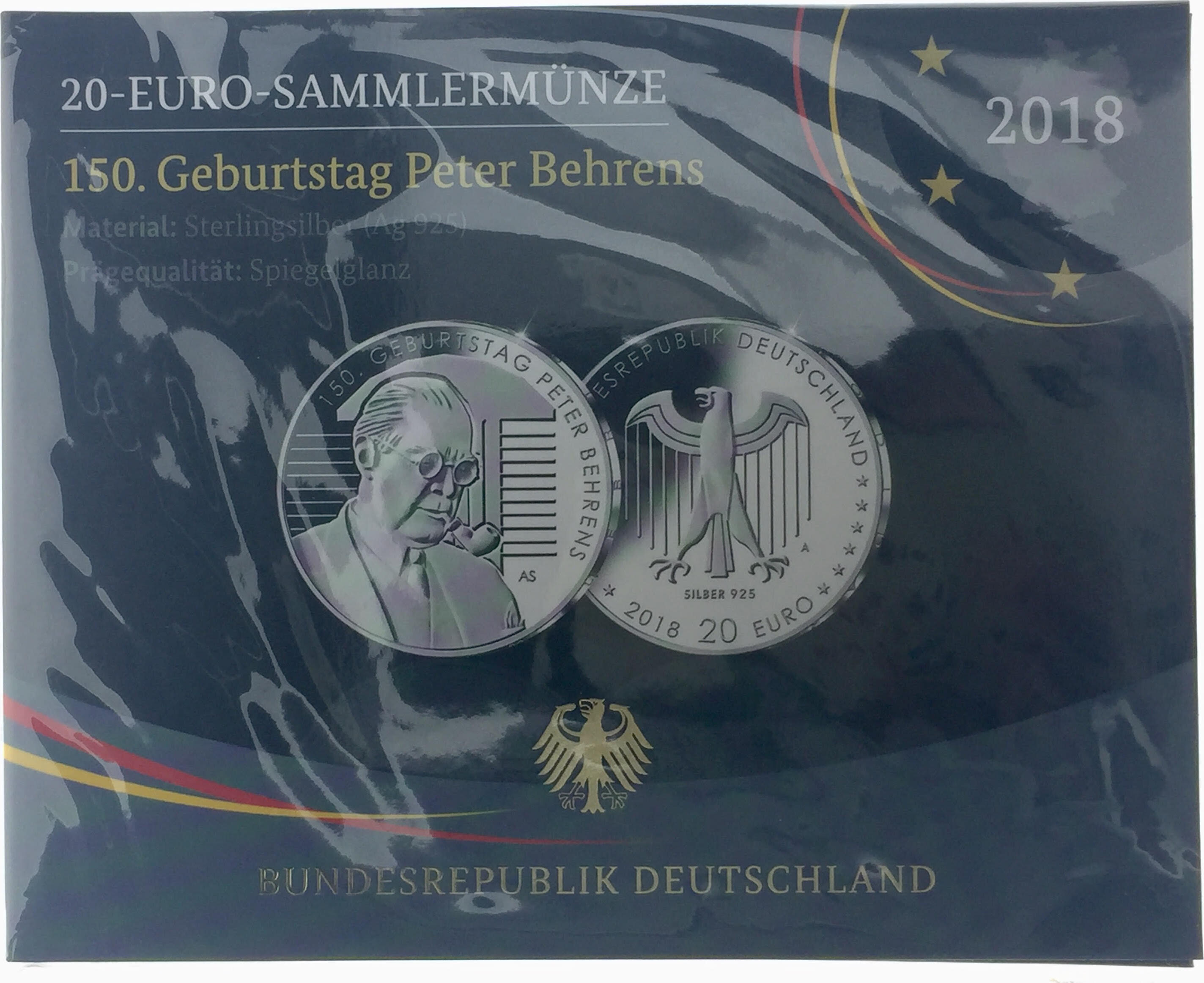 Deutschland 20 Euro 2018 A - 150. Geburtstag Peter Behrens, Originalverpackt im Blister Proof