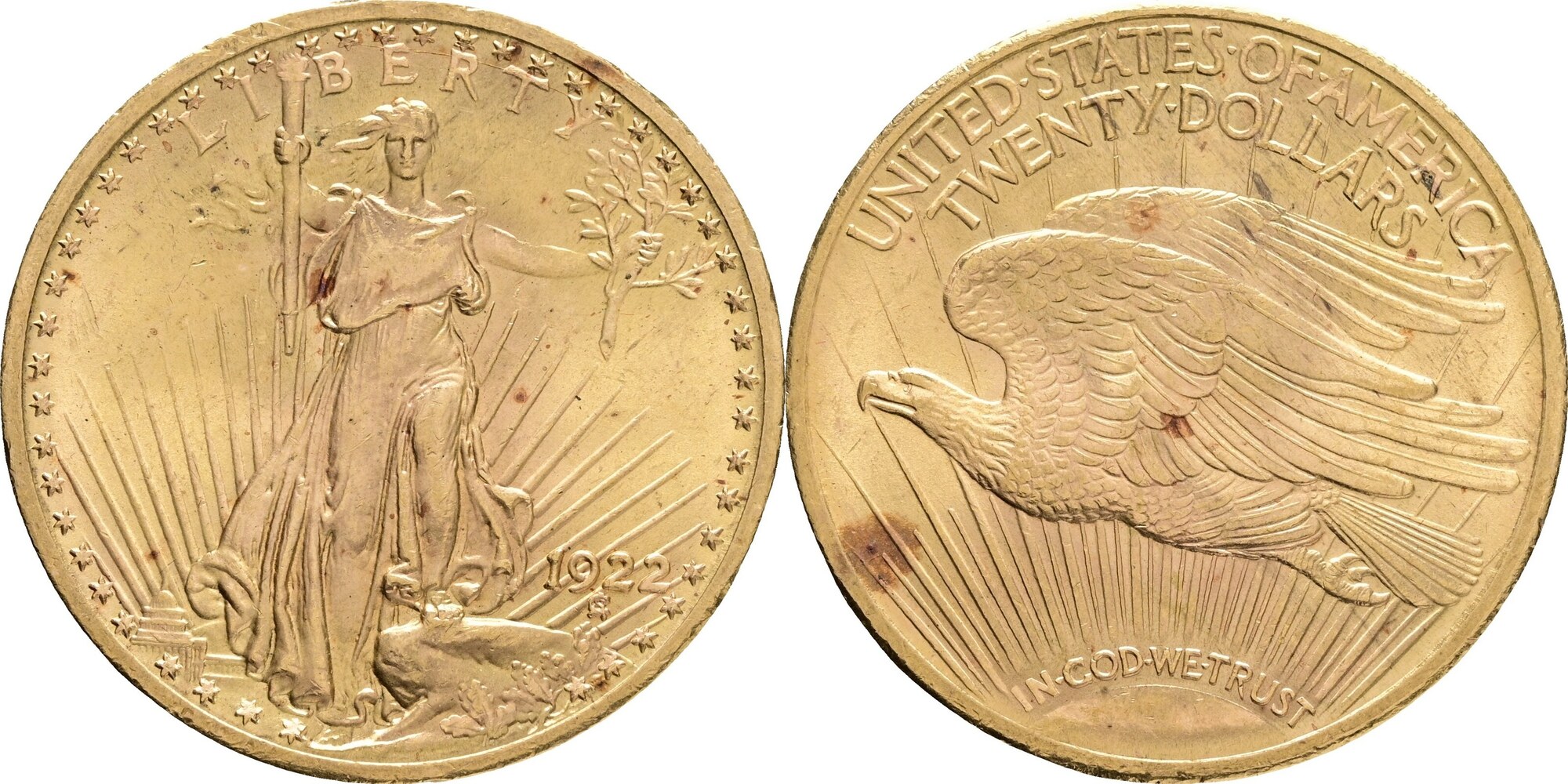 USA 20 Dollars 1922 Saint-Gaudens, Double eagle US mint Philadelphia XF