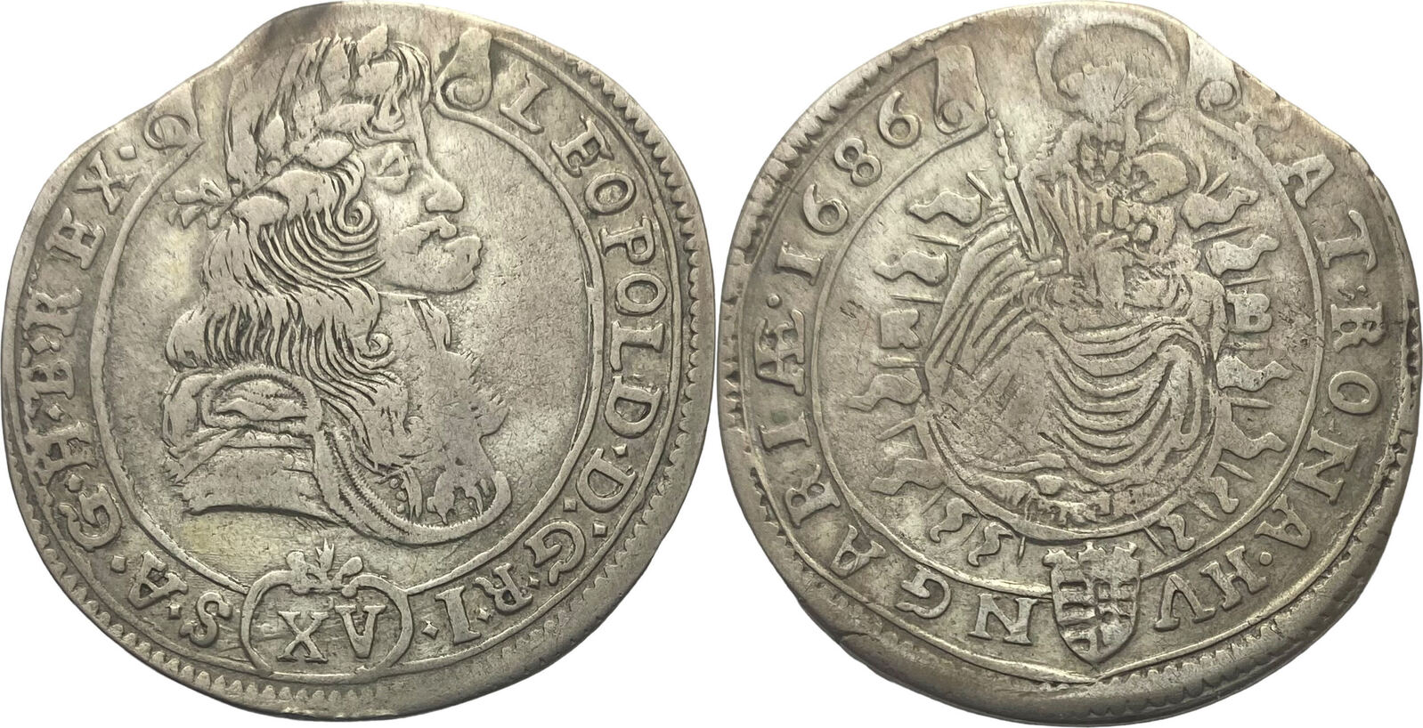 Austrian Empire XV. kreuzer KB 1686 Leopold I. Kremnica, Cut