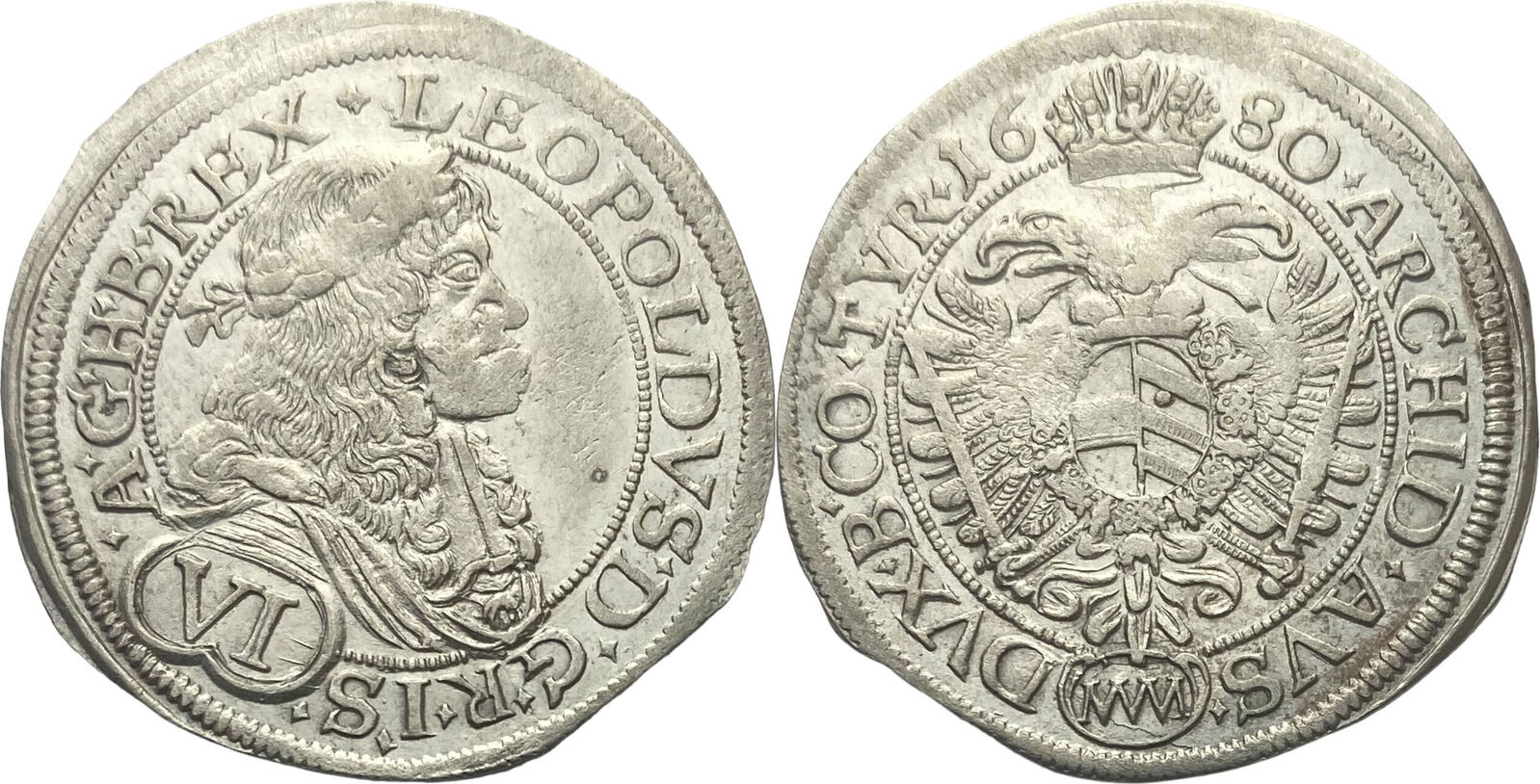 Austrian Empire VI. kreuzer 1680 Leopold I. Vienna XF | MA-Shops