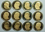 Deutschland 12 x 3,5 Gramm 1976 12 verschiedene Adenauer Medallien in .900 Gold incl. Holzschatulle proof