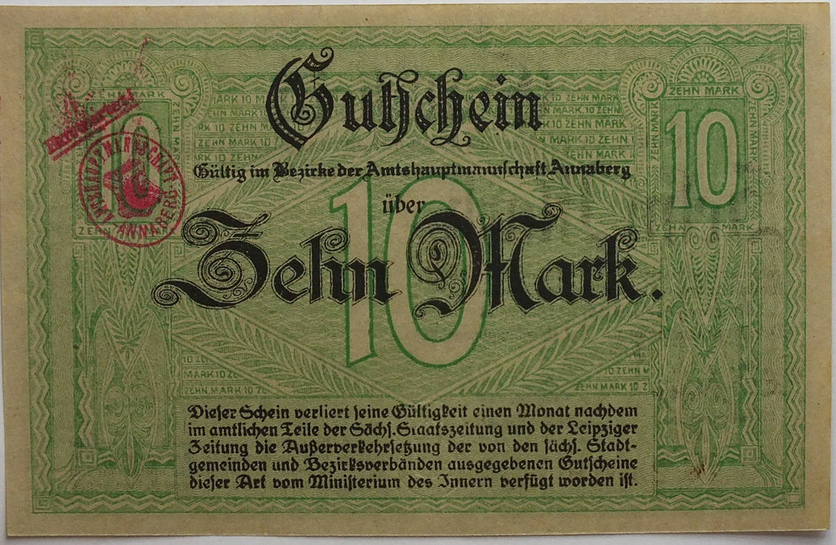 Deutschland 10. Deutschland 1918. Zeulenroda 10 Mark 1918. Bezirkverband Kamenz 5 Mark 1918.