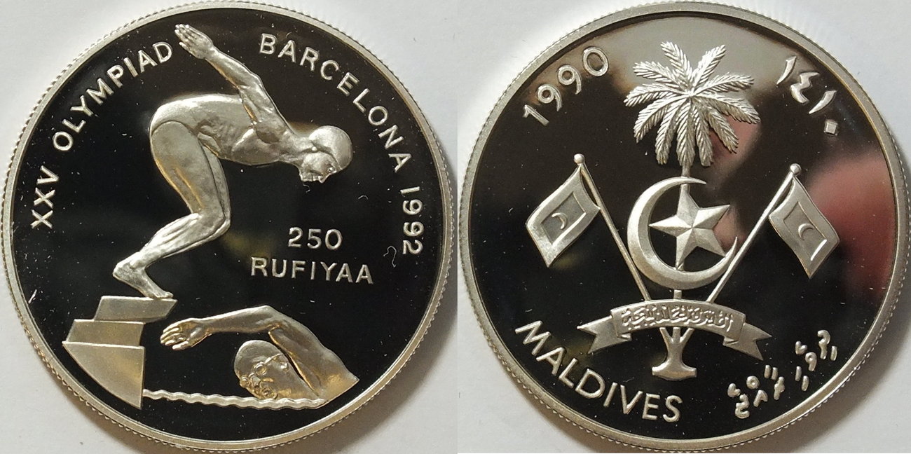 250 rufiyaa 1990 malediven olympiade 1992 proof gekapselt