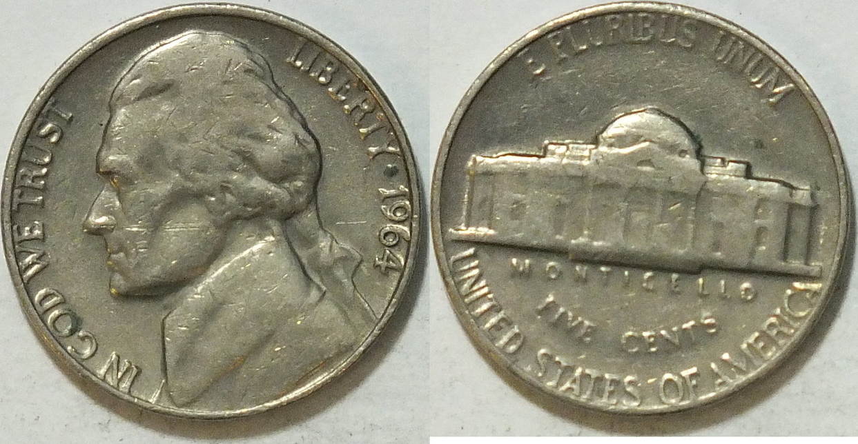 USA 5 Cent 1964 VF MA Shops