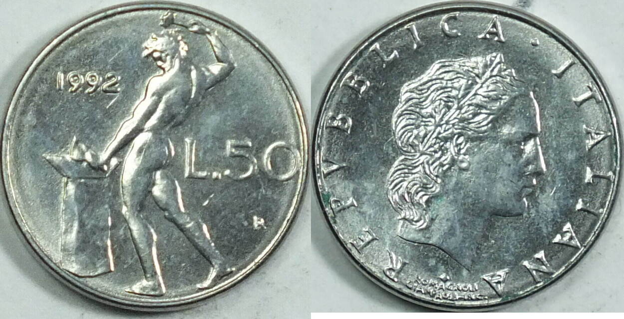 Since 1946. Италия 50 лир 1993 (80517999). 50 Лир монета.