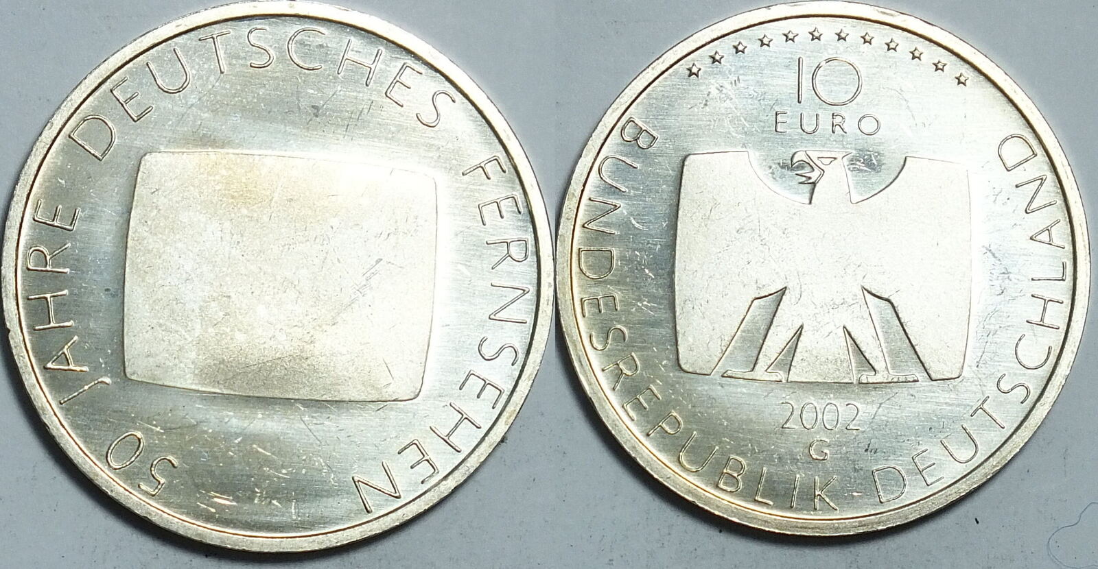 10 Euro Gedenkmünzen 2002 Bis 2010 BRD 10 Euro 2002 G 50 Jahre Deutsches Fernsehen CH UNC | MA-Shops