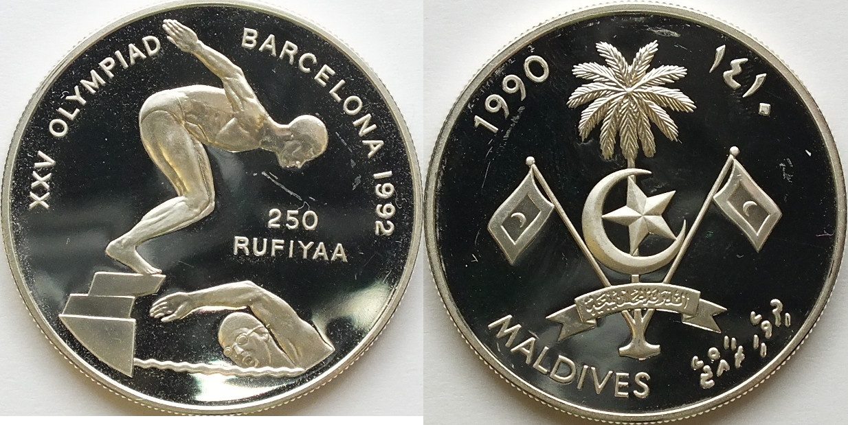250 rufiyaa 1992 maledieven proof leicht berieben