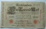 Kaiserreich 1000 Mark Rosenberg Nr. 45 b,rotes Siegel, Serie H, Unterdruck: N, KN: 7 stellig -