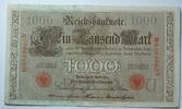 Kaiserreich 1000 Mark Rosenberg Nr. 45 b,rotes Siegel, Serie N, Unterdruck: U, KN: 7 stellig -
