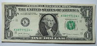 USA 1 $ Ersatz / Sternennote Serie 2017 Dallas Texas, Buchstabe K -