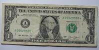 USA 1$ Ersatz / Sternennote Serie 2013, Boston Massachusetts, Buchstabe A -