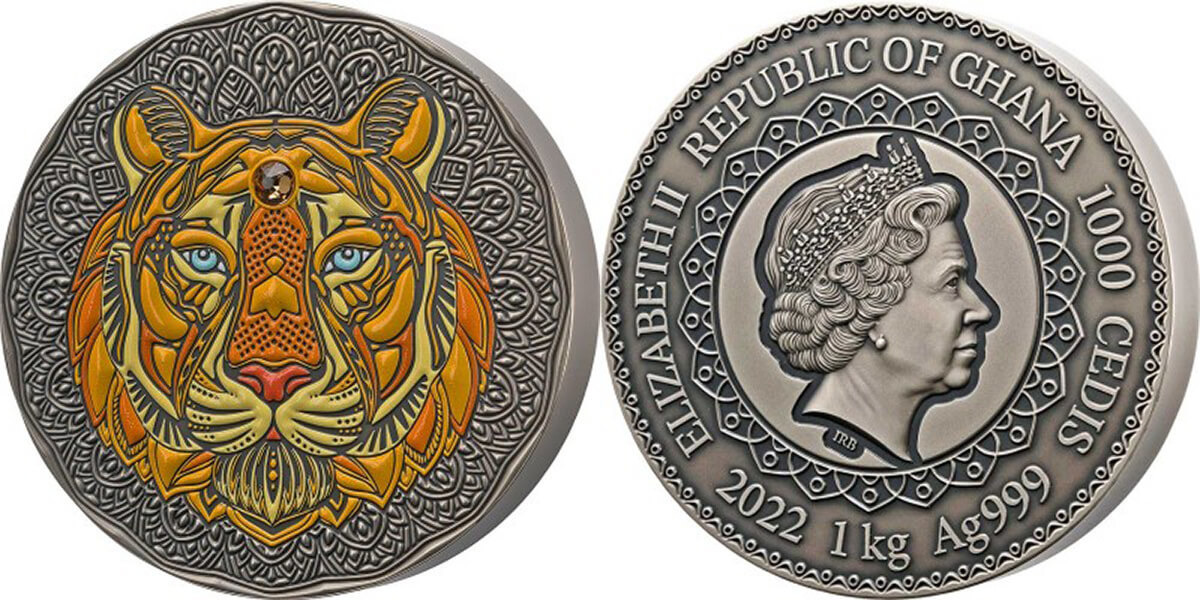 2021 Tiger Mandala Art 1 kilo Antique finish Silver Coin 1000 