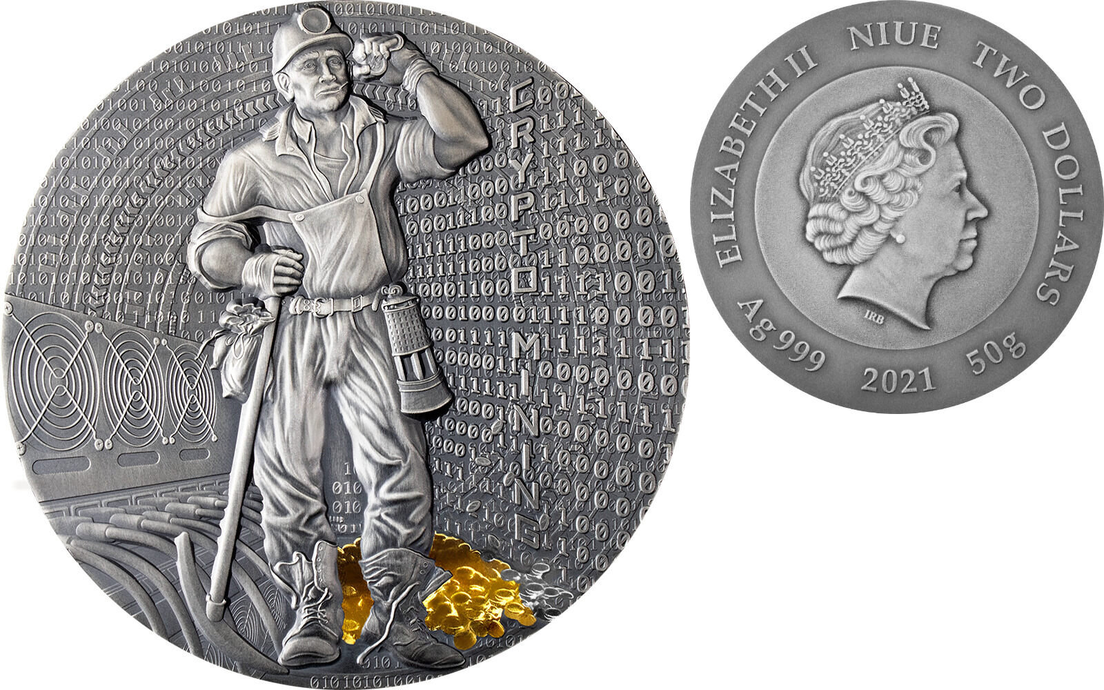 5 Dollars Crypto Mining 50 g Antique finish Silver Coin 2$ Niue 2021 |  MA-Shops