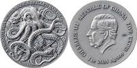 Ghana 5 сedis Kraken Life Quotes 1 oz Antique finish Silver Coin 5 Cedis Republic of Ghana 2024 -