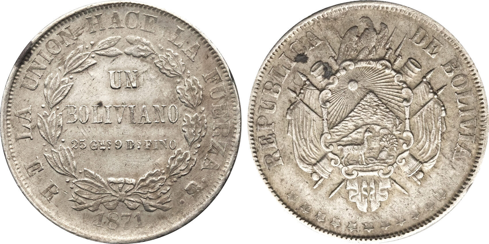 Bolivia Boliviano 1871 Republic XF/AU | MA-Shops