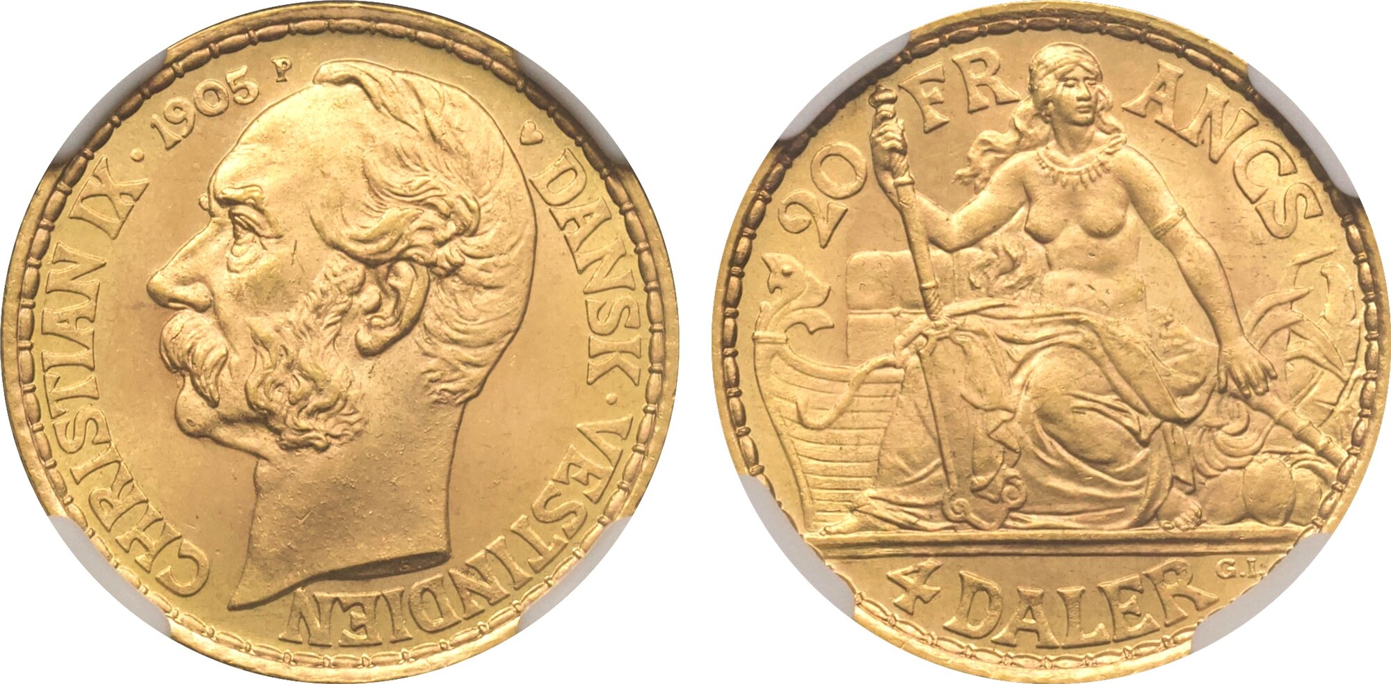 Danish West Indies 4 Daler (20 Francs) 1905 Christian IX