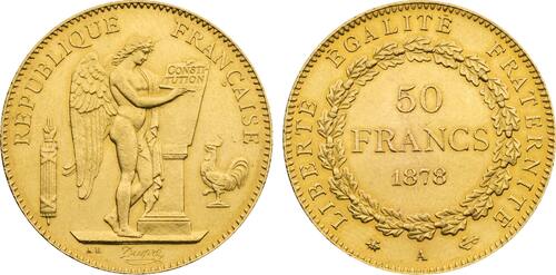 France 50 Francs 1878-A Republic AU/UNC