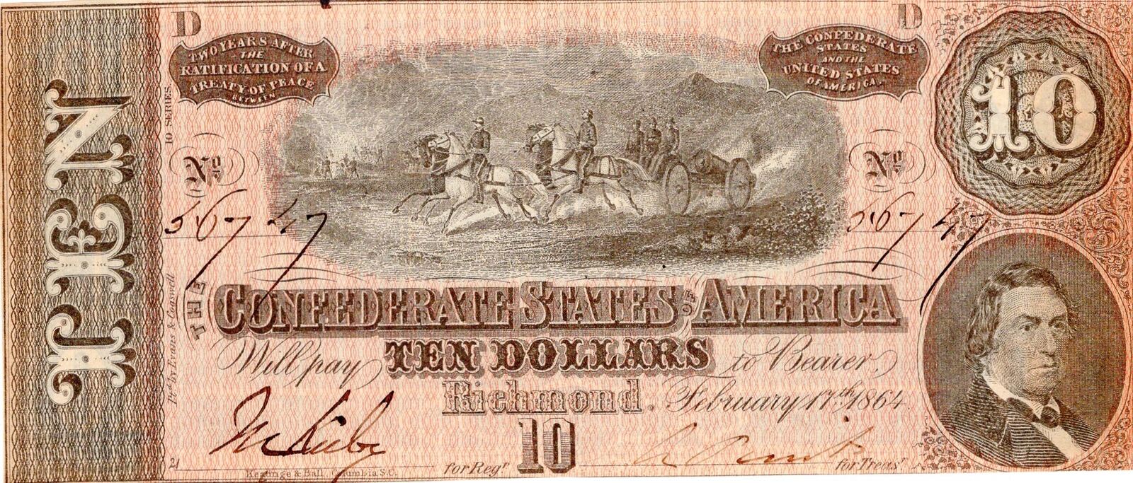 2 Facsimile of the $10 TEN Dollar Confederate States America Currency Note Details about    