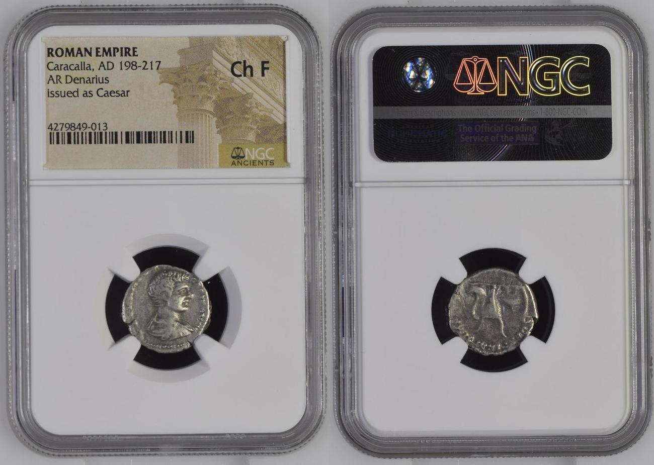ROMAN EMPIRE AR Denarius Caracalla, AD 198-217 NGC certified 