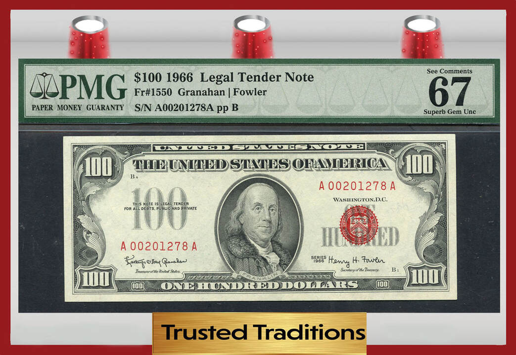 USA 100 Dollar 1966 LEGAL TENDER RED SEAL PMG 67 EPQ SUPERB GEM