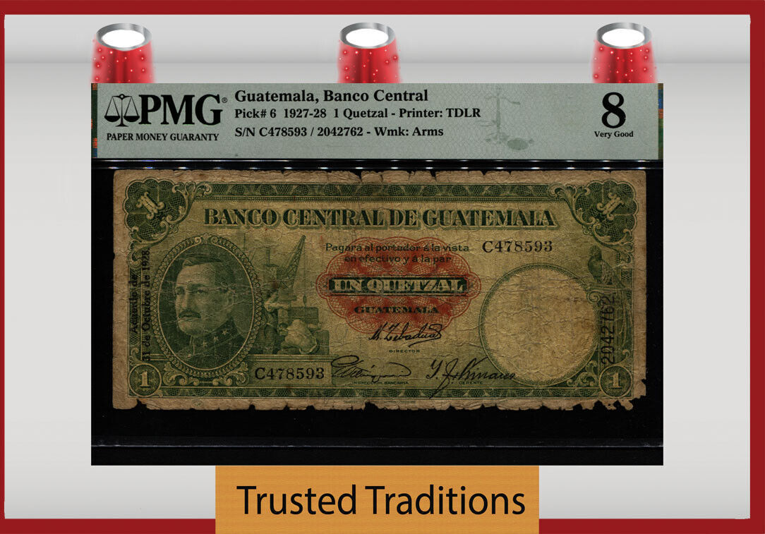 Welt Banknoten 1 QUETZAL TT PK 6 1927-28 GUATEMALA EXTREMELY