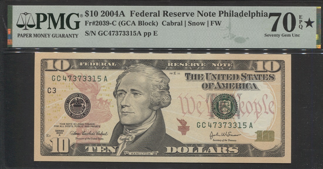 10 Dollar 2004a USA FRN HOLY GRAIL OF ALL MODERN NOTES PMG 70 EPQ ...