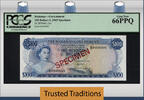 Welt Banknoten TT PK 25s BAHAMAS $100 ELIZABETH II SPECIMEN PCGS 66 PPQ ONLY ONE FINER -