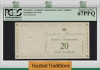 Welt Banknoten 20 SKILLING TT PK M7a GREENLAND MILITARY ISSUE PCGS 67 PPQ FINEST KNOWN -