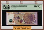 Welt Banknoten 100 PESOS TT PK 358a ARGENTINA EVITA PCGS 68 PPQ PREFIX A COMMEMORATIVE -