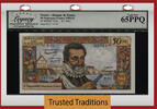 Welt Banknoten 61 FRANCE TT PK 143a 1959- BANQUE 50 NOUVEAUX FRANCS PMG 65 PPQ GEM TIED AS BEST! -